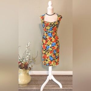 Superb Vintage Karin Stevens Sleeveless Fitted Floral Dress - 10